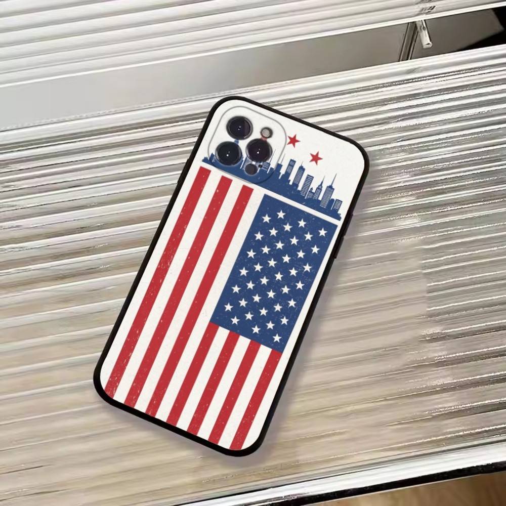 USA A-America Flag Phone Case For iPhone 17,16,15,14,13,12,11 Plus,Pro Max,XS,Soft Silicone Black Cover