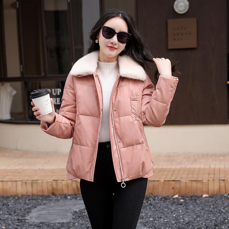 Short down jacket, large fur collar padded jacket, winter new padded jacket, women's thickened warm white duck down jacket