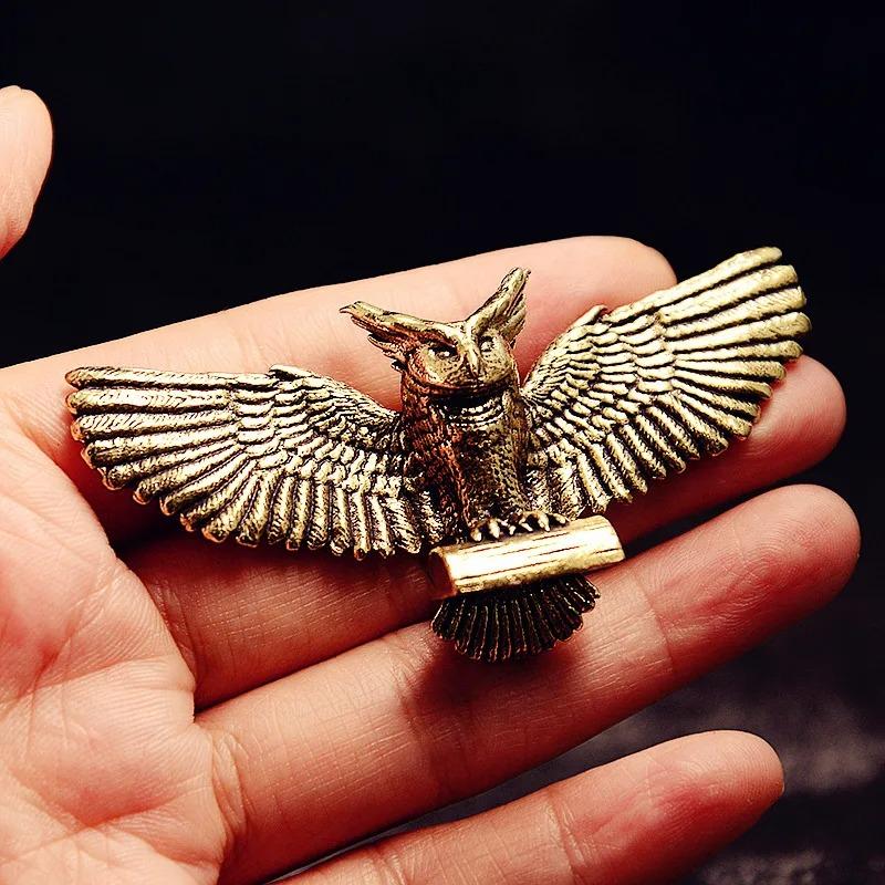 Solid Brass Cute Owl Small Statue Vintage Animal Miniatures Figurines Desktop Decorations Crafts Home Decors Ornaments Sculpture