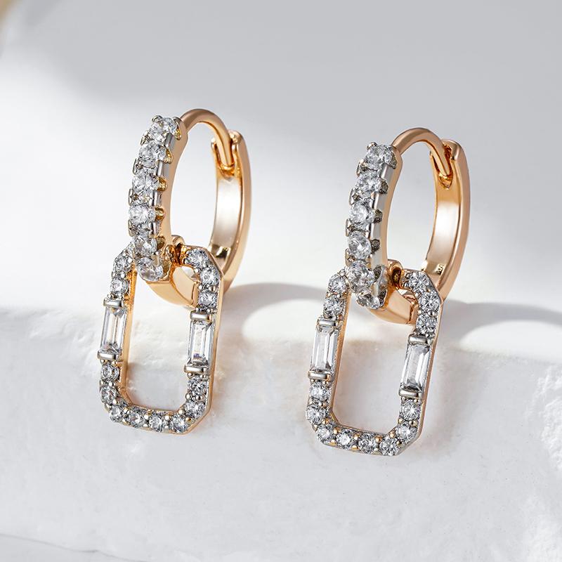Wbmqda Luxury Square Zircon Drop Earrings For Women 585 Rose Gold Silver Color Mix Sparkling Wedding Party Fine Jewelry Gifts