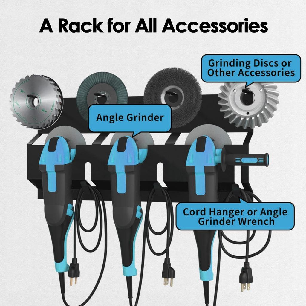 Angle Grinder Holder Metal Angle Grinder Rack Stand Storage Rack Wall Mount Bracket with Cord Hanger for Cutters Polishers
