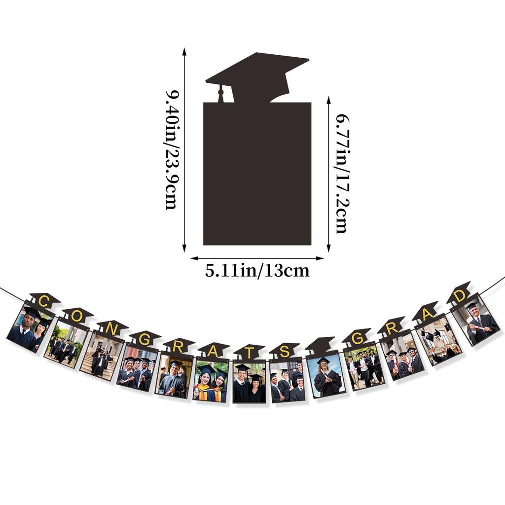 2024 Graduation Photo Frame Banner Flag Graduation Party Decor Kindergarten 12th Grade High School University Graduation Banner