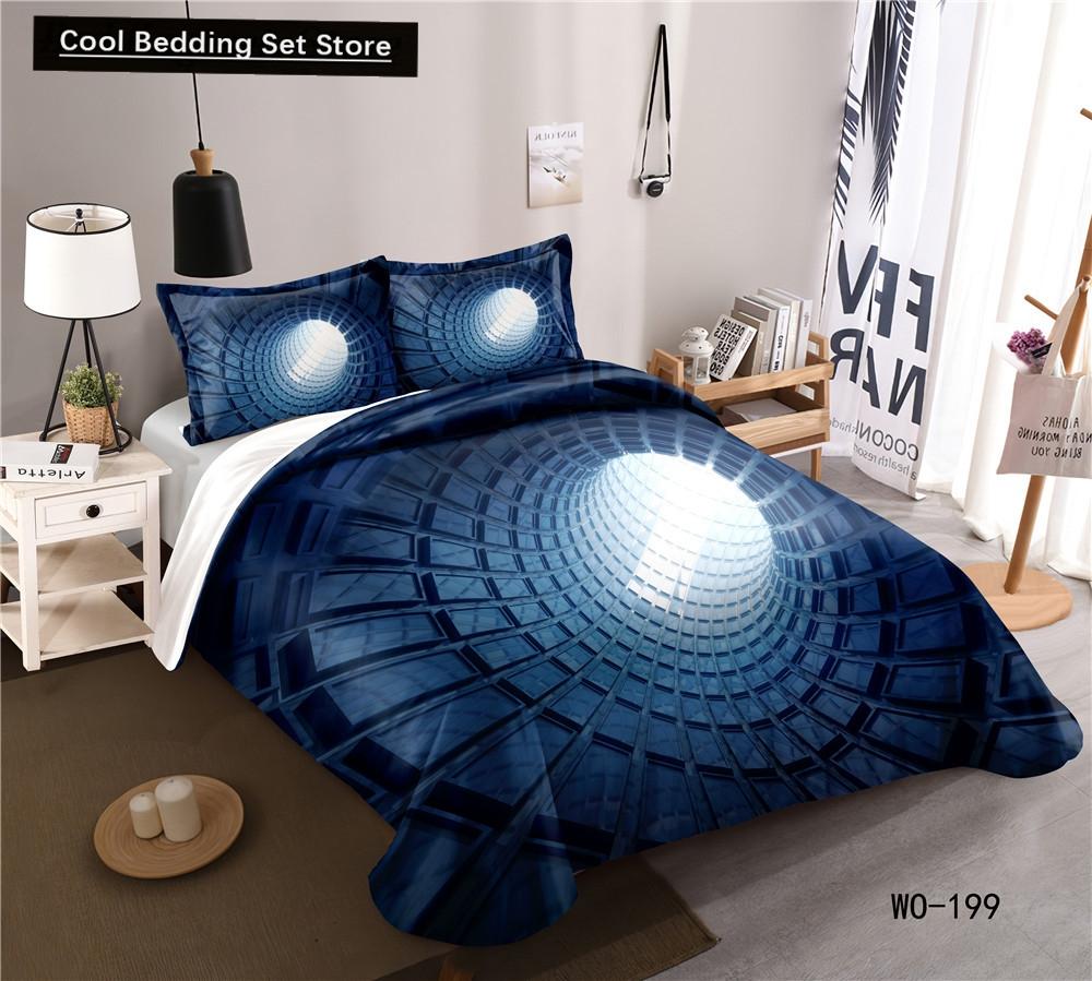 Comforter 3D Psychedelic Abstract Double Queen Bedding Set 2/3Pcs King Full Size Blue Polyester Comforter