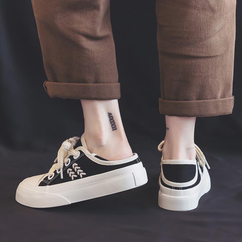 Wheat ear canvas shoes women's new versatile platform two wear one pedal women's shoes white shoes casual board shoes women