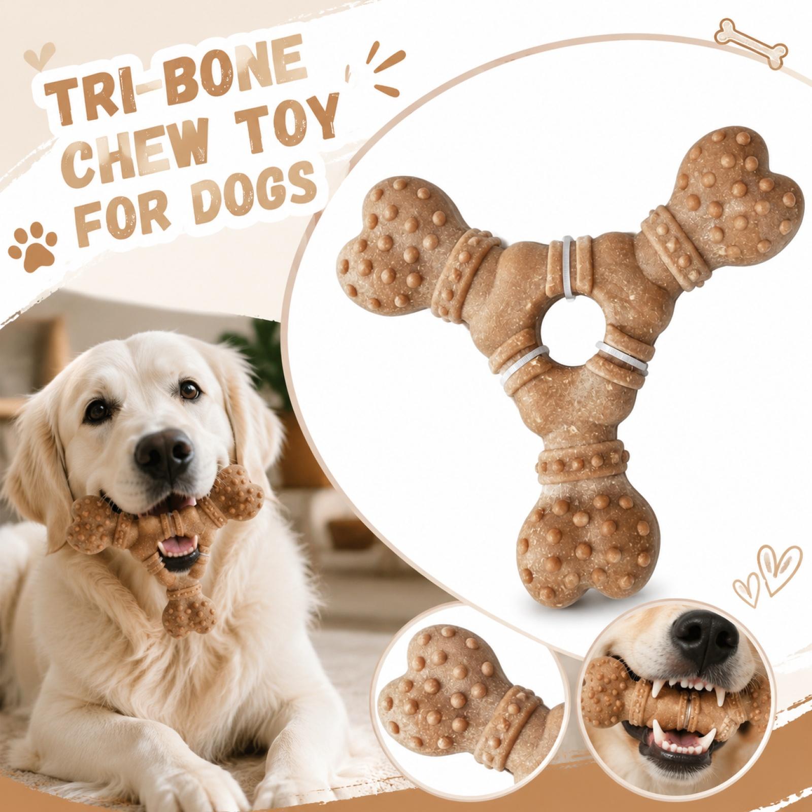 Durable Dog Chew Toy Triangular Bone Shape Dental Cleaning Chew Stick for Dogs Tough Chewing Interactive Pet Toy One Size коричневый