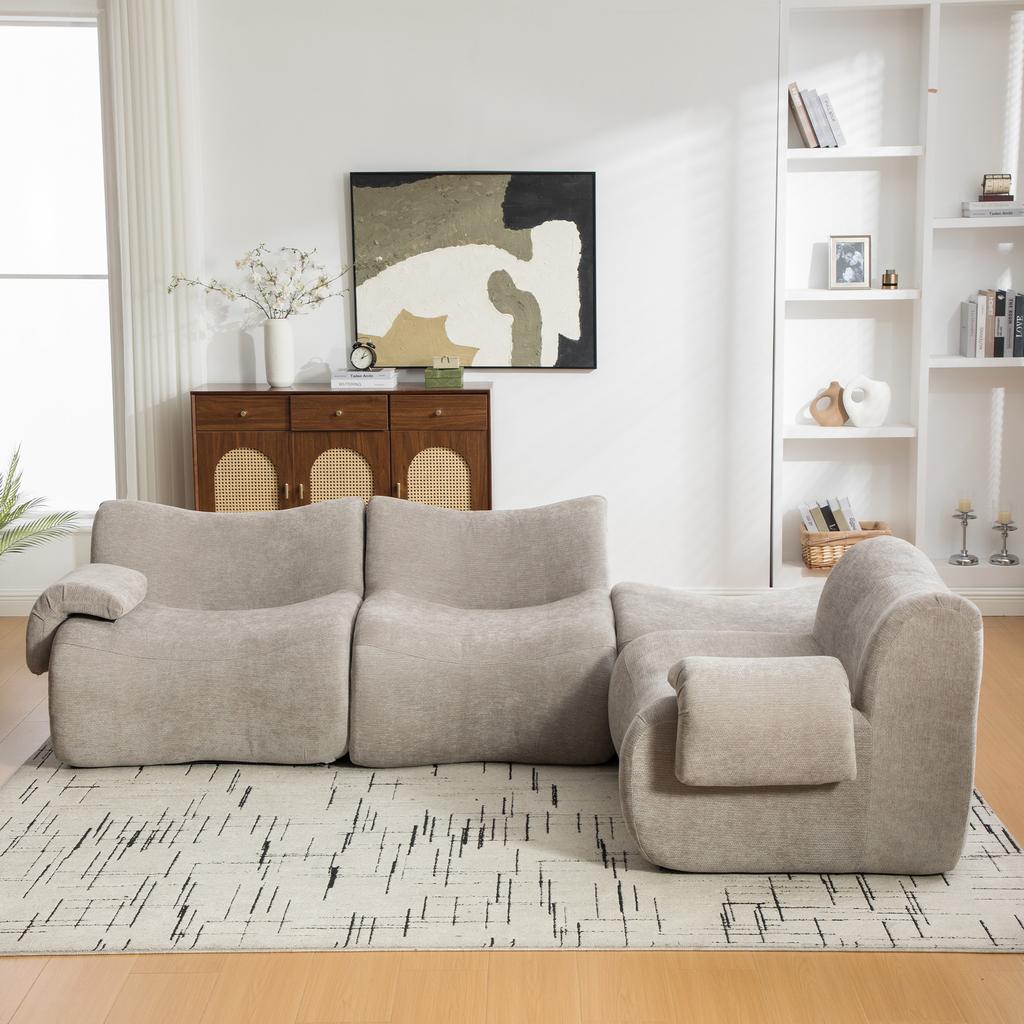 Modular Compression Sofa, Chenille Fabric, Filled with 30D High-Resilience Foam. Easy To Move, Non-Slip Base, Ideal for Living Room - Gray