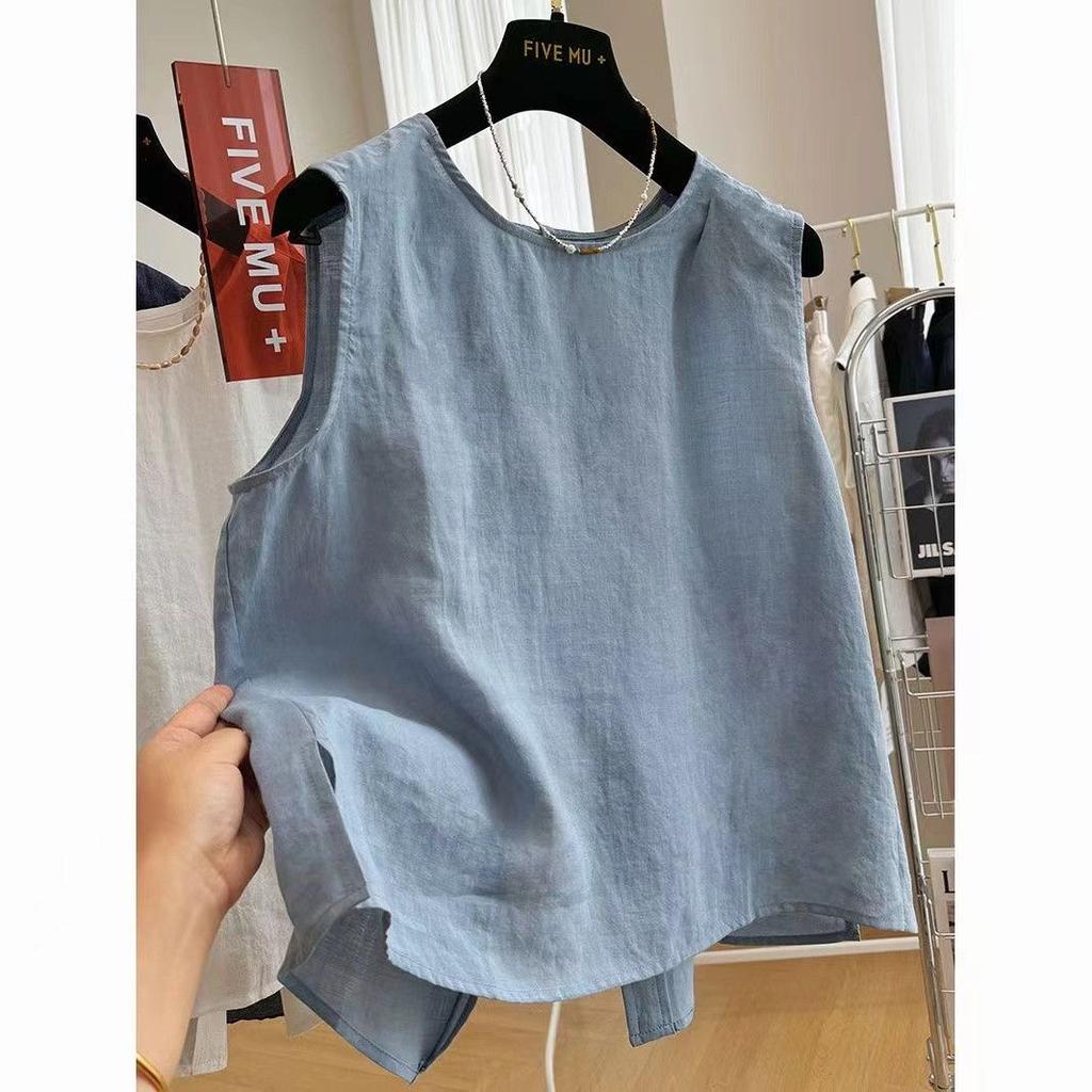 Cotton and Linen Round Neck Summer Thin Loose Literary Versatile Shirt Sleeveless Top Small Vest