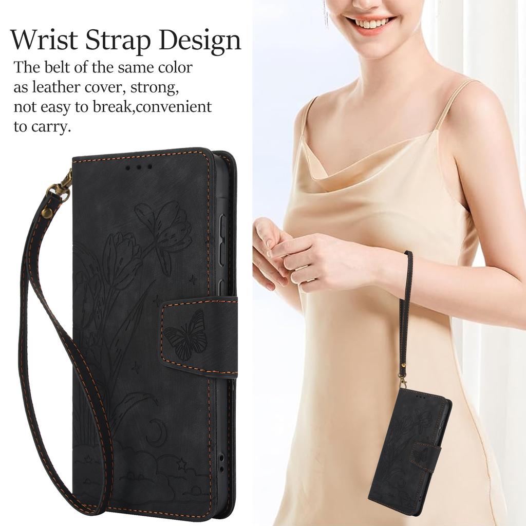 Leather Case for Samsung Galaxy A17 5G/A17 4G/A26 5G Flower Butterfly Wallet Phone Cover with Hand Strap