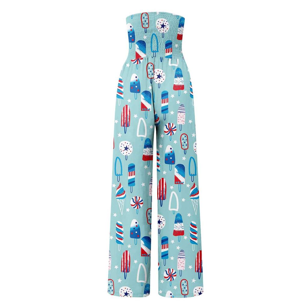 Women's Fashion Loose Casual Independence Day Print High Waist Wide Leg Pants Casual Pants