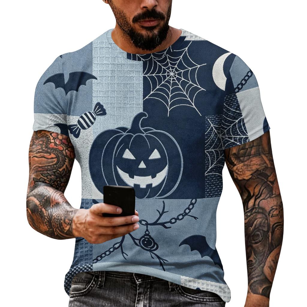 Men's Casual Short Sleeve Halloween Graphic T-Shirt Lightweight Breathable Fabric Comfortable Fit for Everyday Wear
