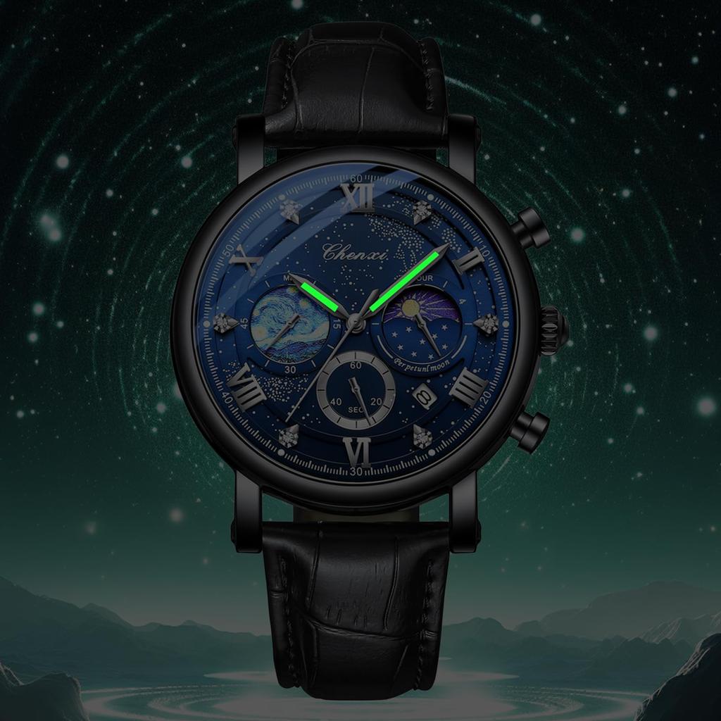 JewelryWe Men's Leather Belt Watch 3ATM Water Resistant Roman Numerals Luminous Calendar Quartz Fashion Accessory Gift