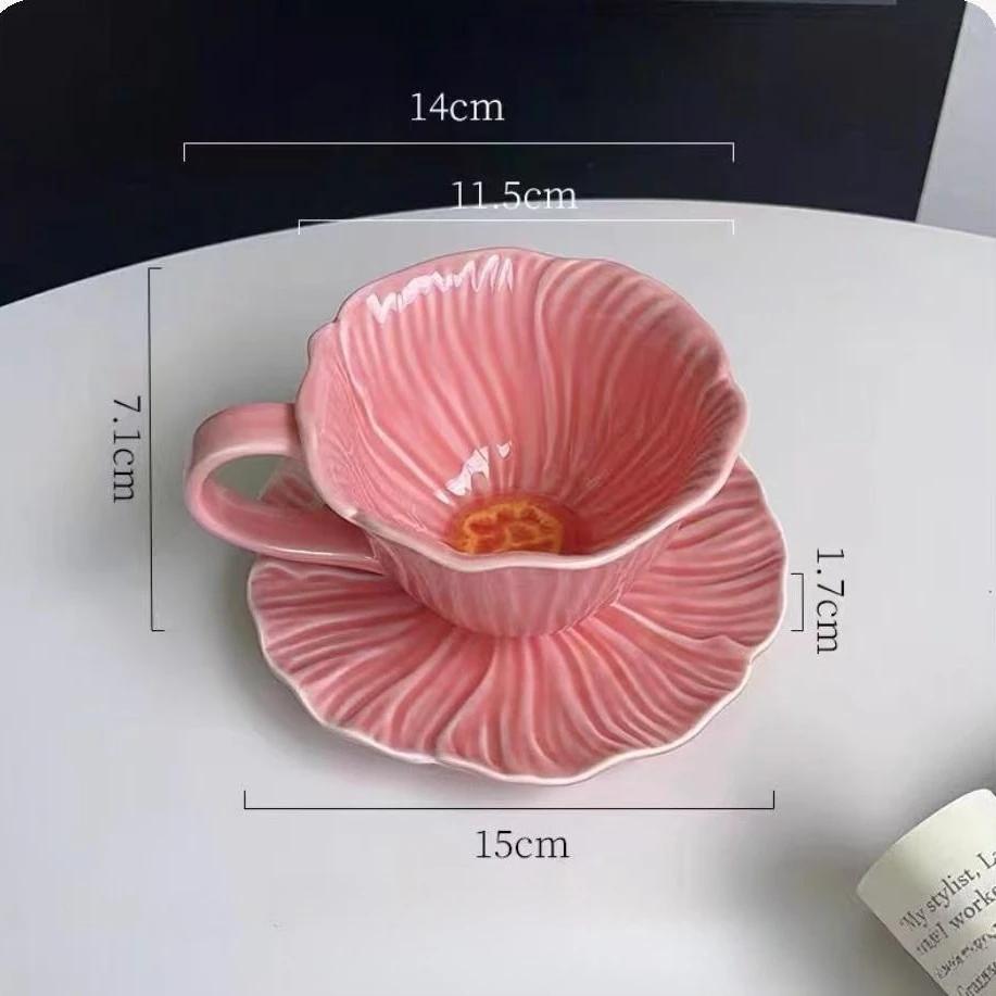 European style ceramic coffee cup set, niche women's high-value latte cup exquisite colorful flowers coffee cup