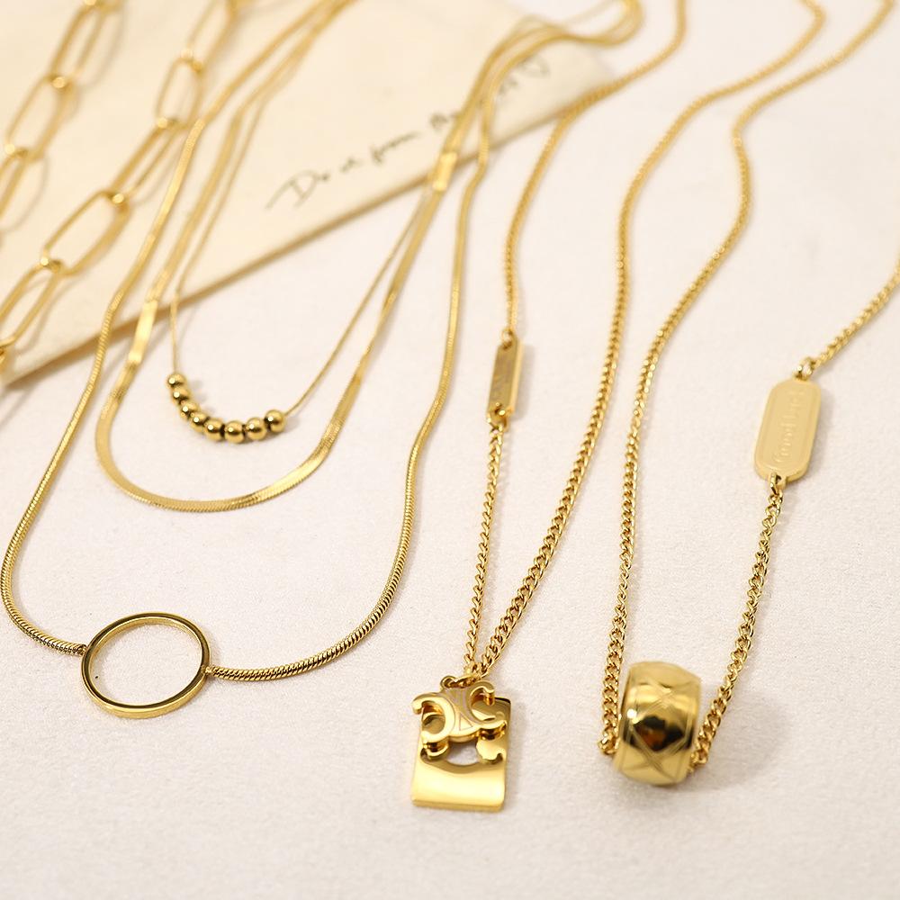 Retro Style Gold-Plated Stainless Steel Combination Necklace Multi-Layer Clavicle Chain Titanium Steel Necklace