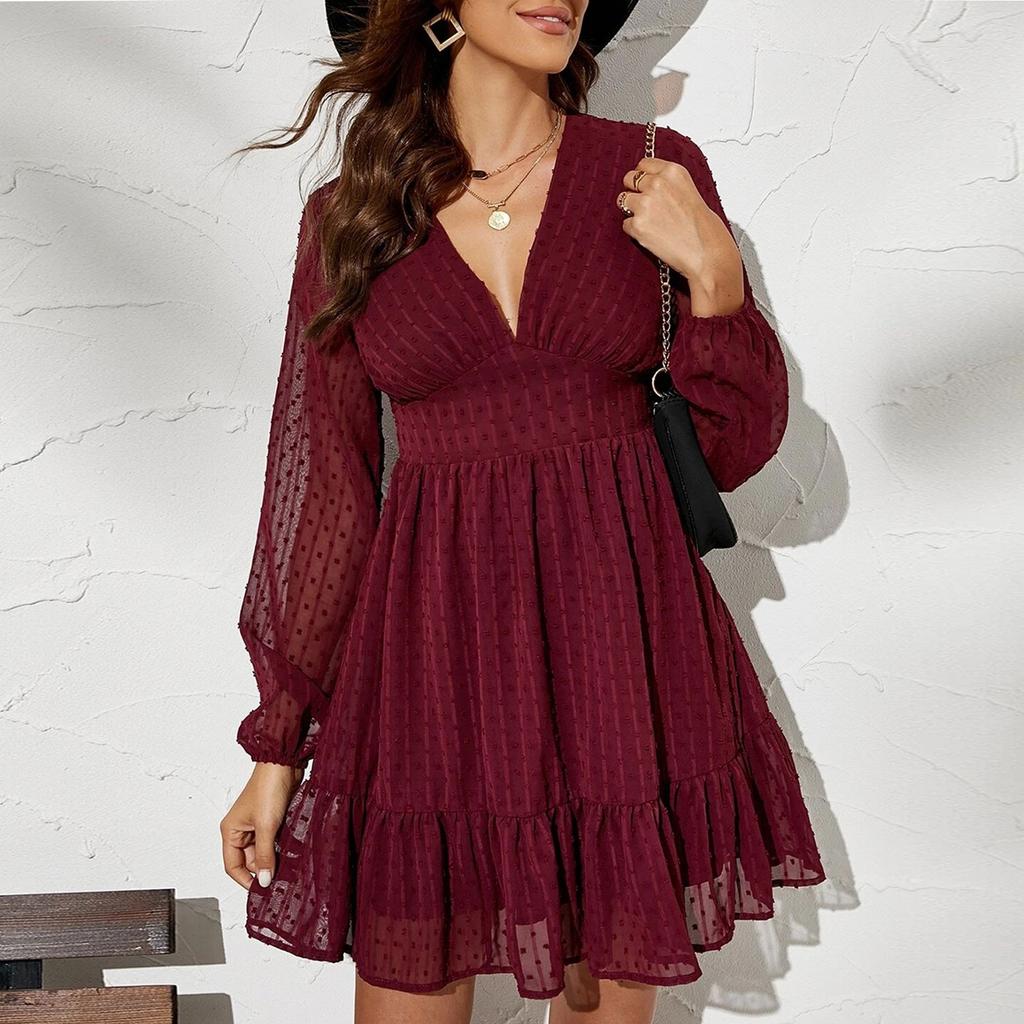 Fashion Women's Long Sleeve High Waist Temperament Dress
