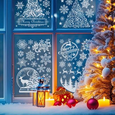 Christmas Snowflaket-decorated Glass Doors, Shopping Mall Window Decorations, and Festive Atmosphere Stickers