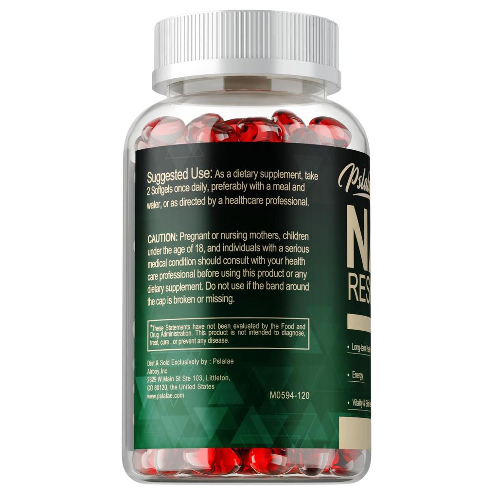 NAD+ Resveratrol Dietary Supplement Supports Cellular Energy, Anti-aging, and Skin Health. 120 Softgels.