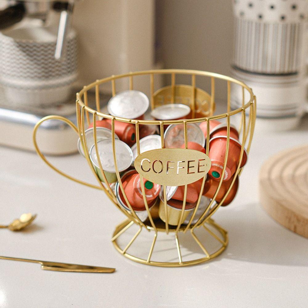 Durable Hollowing Out Coffee Pod Capsule Holder GoldBlack Display Rack Aesthetically Pleasing Iron Fruit Basket Ironwork for Home