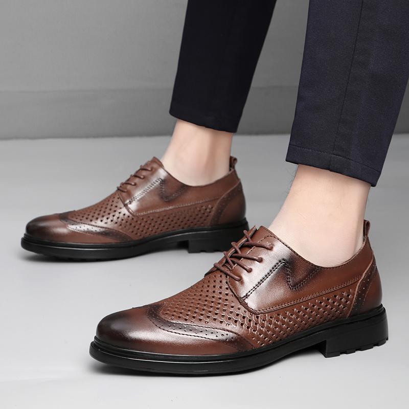 Genuine Leather Mens Oxford Shoes New British Casual Dress Shoes New Trend Versatile Man Business Footwear Male Lace-Up Flats