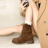 Niche retro western cowboy boots women's autumn new Maillard stack boots women's thick heel short Martin boots