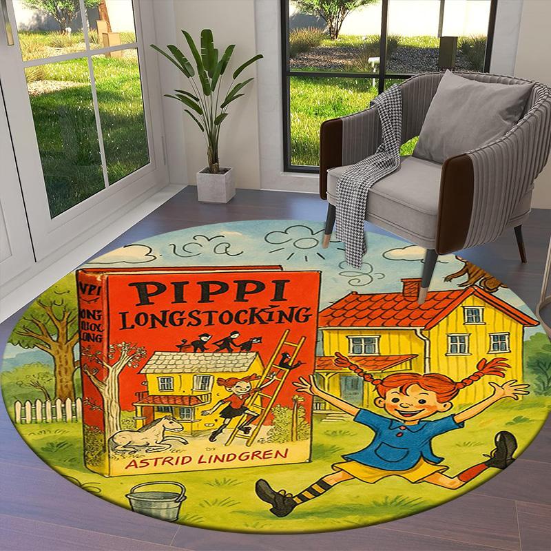 Pippi Longstocking Round Area Rug,Carpet Rug for Living Room Bedroom Sofa Playroom Decor,Non-slip Floor Mat