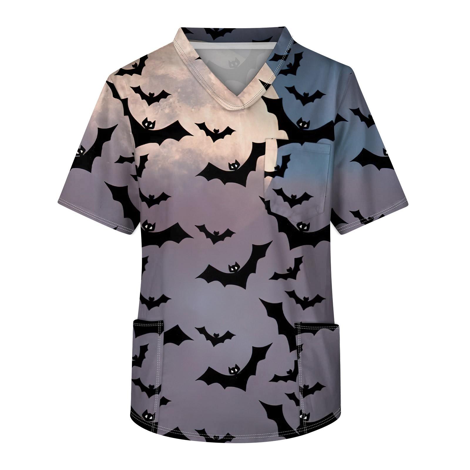 

Мужской топ с короткими рукавами и v-образным вырезом на Хэллоуин с принтом на груди и карманом для ухода за кожей M