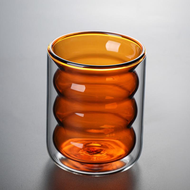Double Wall Glass Cup Colored Spiral Milk Creative Drinkware Home Coffee Office Juice Coffee Teacup Drinking Water SMugs for Daily Use