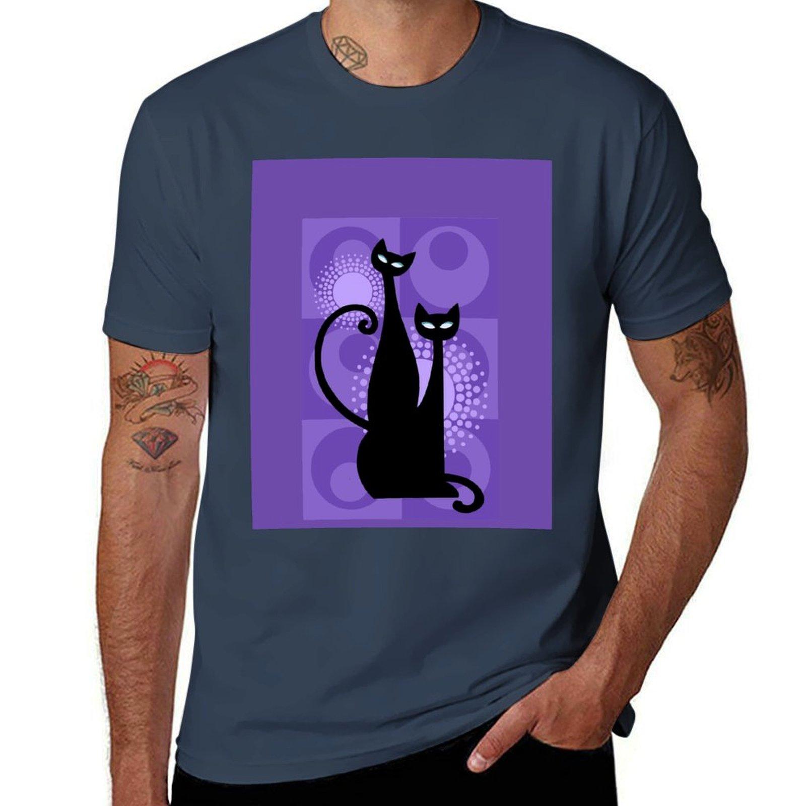 Purple Paradise Atomic Age Black Kitschy Cats TShirt Work Duty Casual TShirt S