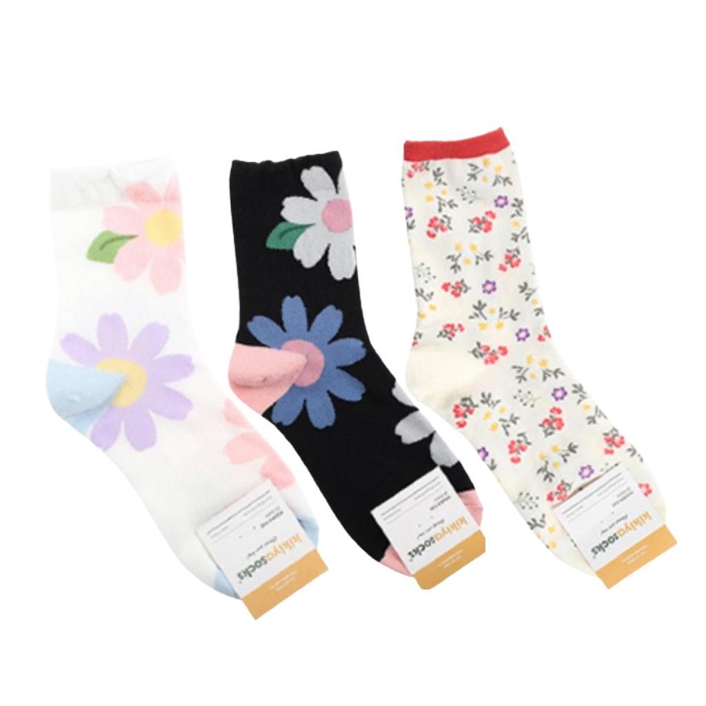 Women's Large Floral Mid-Calf Socks 3-Pair Set