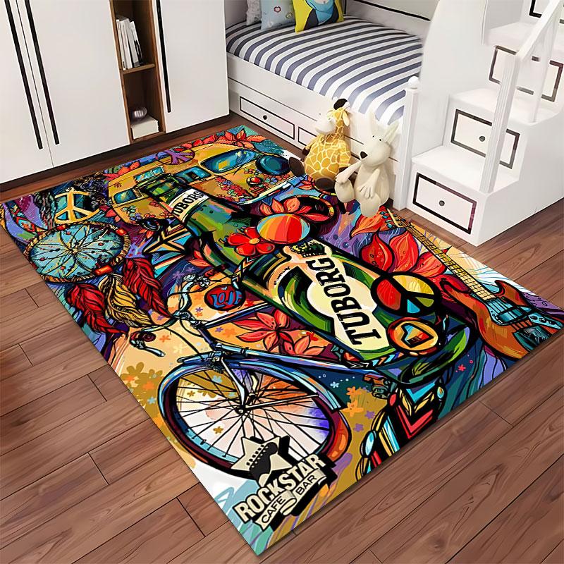 Colorful Retro Peace Design Carpet suitable as a non-slip mat for the living room or bedroom sofa