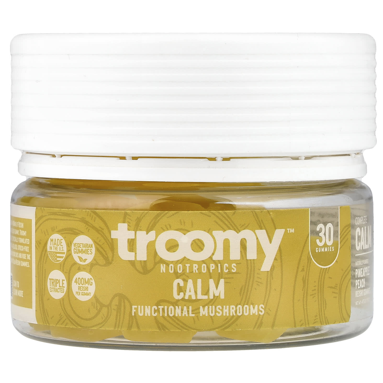 

Troomy Nootropics, Calm, Functional Mushrooms Gummies, Pineapple Peach, 30 Gummies, 4.76 oz (135 g)