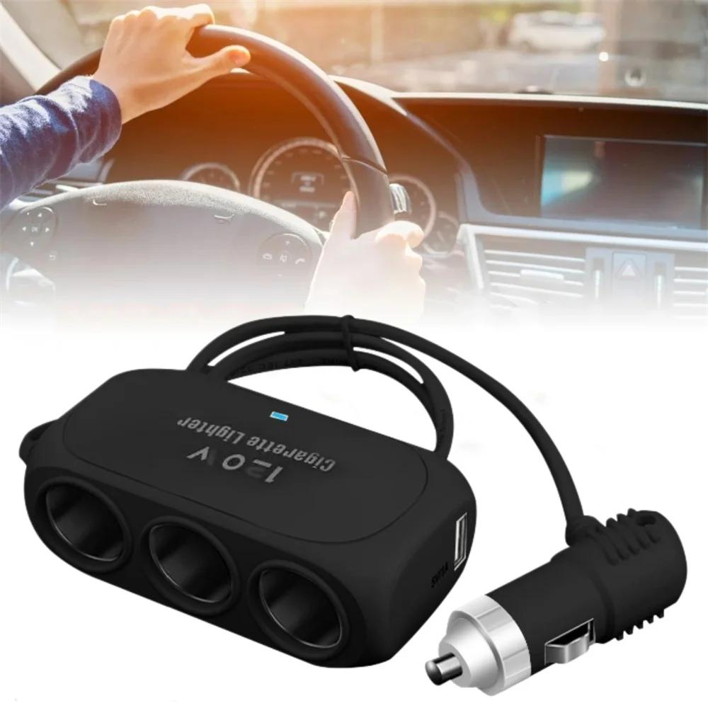 3 In 1 Dual USB Car Cigarette Lighter Splitter Fast Charging Car Phone Charger 12V 24V Auto Charger Adapter for Car DVR Dashcam