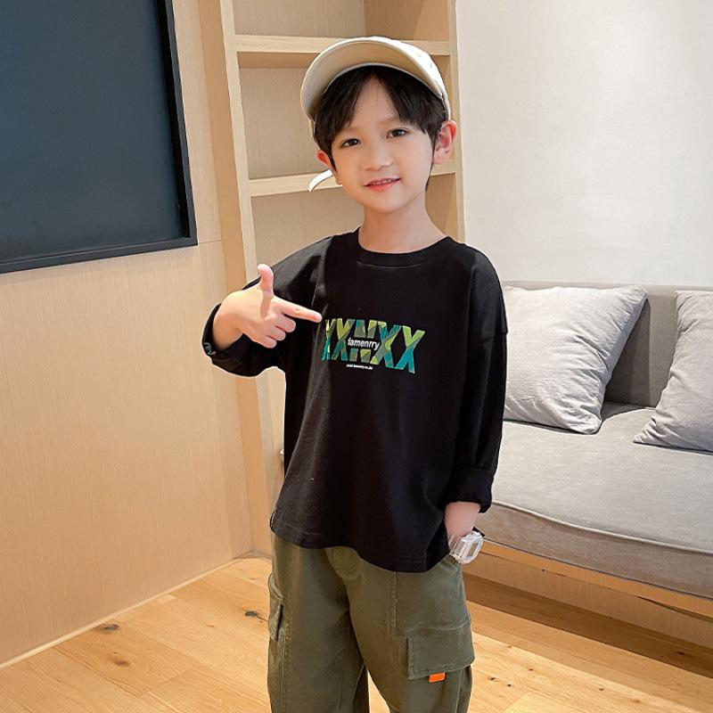 Kids' Pure Cotton Casual T-Shirt - Versatile Spring & Autumn Layer for Boys