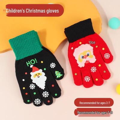 Kids' Cartoon Christmas Knitted Gloves - Split-Finger Design for Girls and Boys