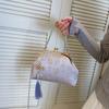New Chinese Style Women's Embroidered Shell Handbag with Chain Strap Single Shoulder Bag Metal Clip Crossbody Bag Beaded Handbag