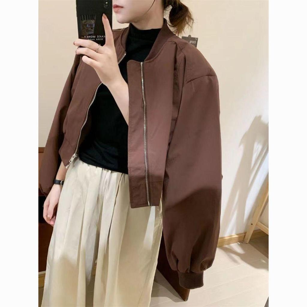 Schwarze Koreanischer Stil Petite Stehkragen Baseballjacke - Herbst/Winter Lässig Vielseitig Mode