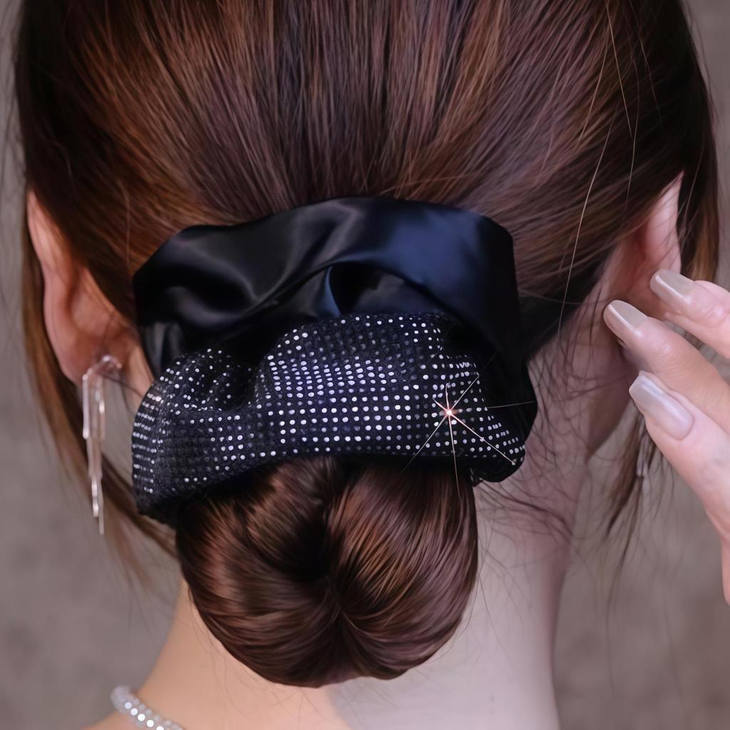 Rhinestone Satin Scrunchie: Elastic Hair Tie & Floral Updo Accessory