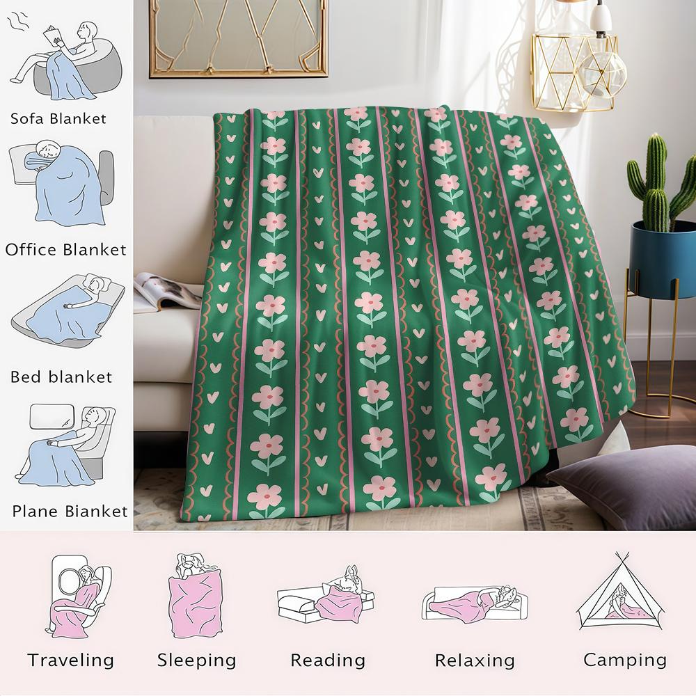 Moss Petal Stripe Flannel Blanket Warm Soft Halloween Christmas Couch Warm Cozy Decorative Decor Gift for All Season