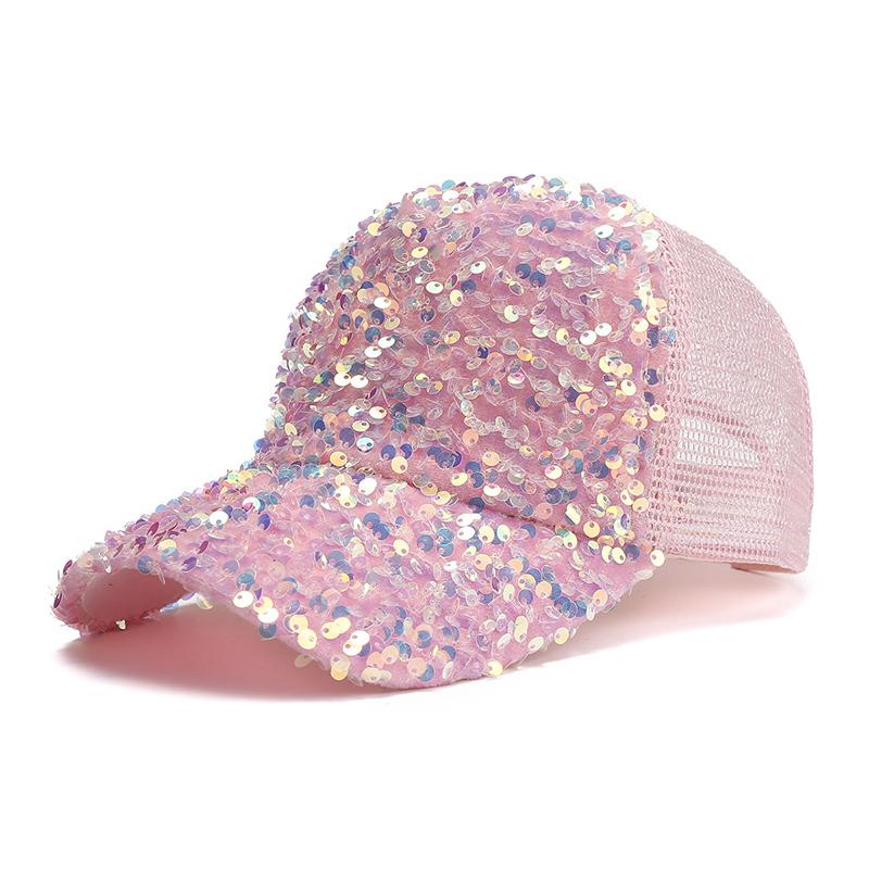 Summer Women Glitter Mesh Breathable Baseball Cap Shiny Sequins Ponytail Sunscreen Peaked Hat FemaleOutdoor Sports Snapback Hats