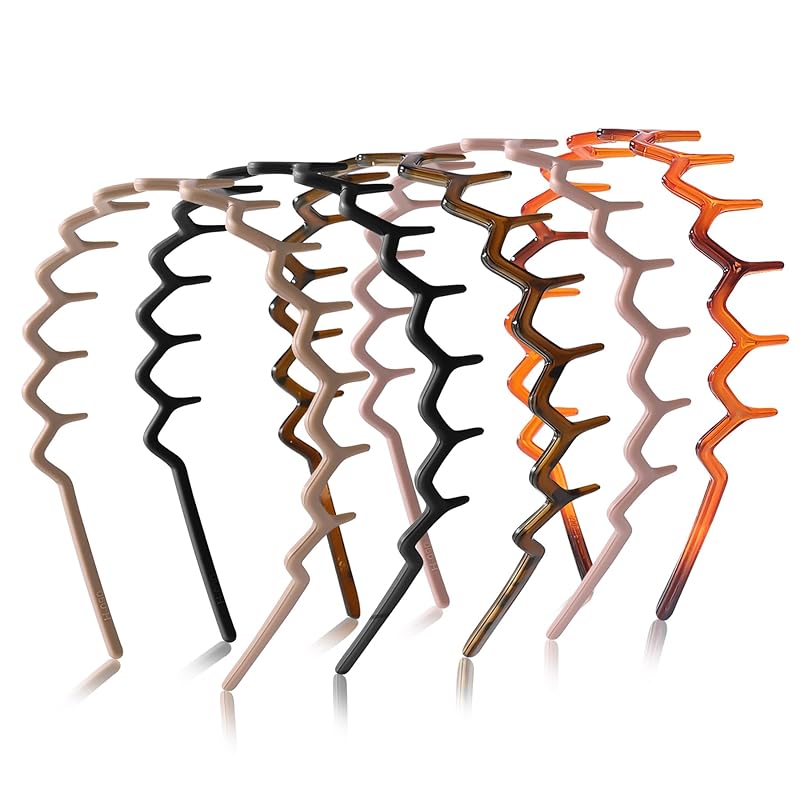 5PCS Zig Zag Headbands for Women Head Hair Band Accessories No Slip Fashion Recycled Reversible Plastic Cranium Wavy with Teeth Comfortable Comb 5 Count (Pack of 1)
