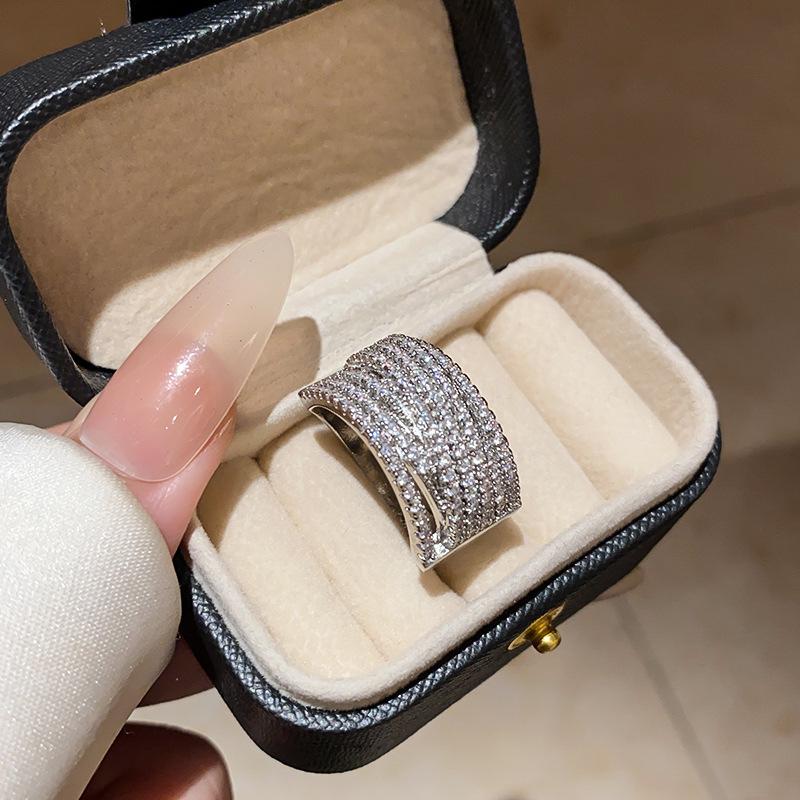 Luxury Geometric Zirconia Open Ring - Elegant and Versatile Hand Jewelry