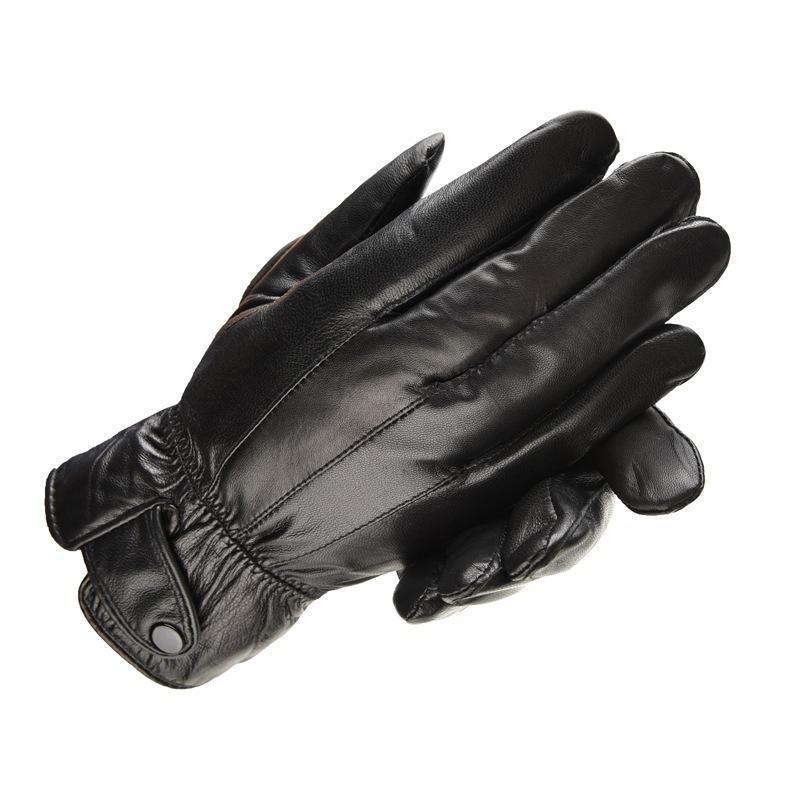 All-finger sheepskin gloves, leather and fleece thickened to keep warm, autumn and winter fleece touch screen men's cycling driving gloves