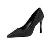 Fashion Point-toe Women's Sandals Nightclub Show Thin Stiletto Women's Single Shoes Rhinestone Sequin High-heeled Shoes