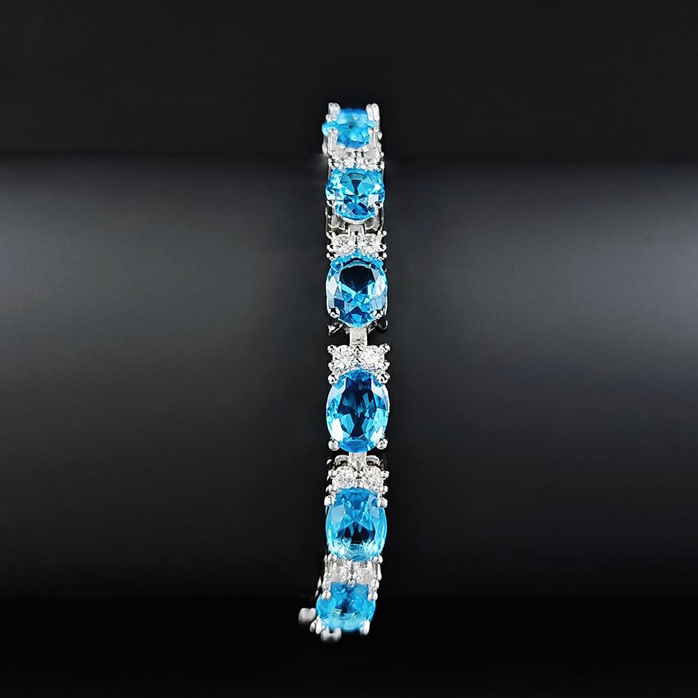 New Luxury SKY Blue Color Oval Bracelet Bangle for Women Anniversary Gift Jewelry Wholesale S6114