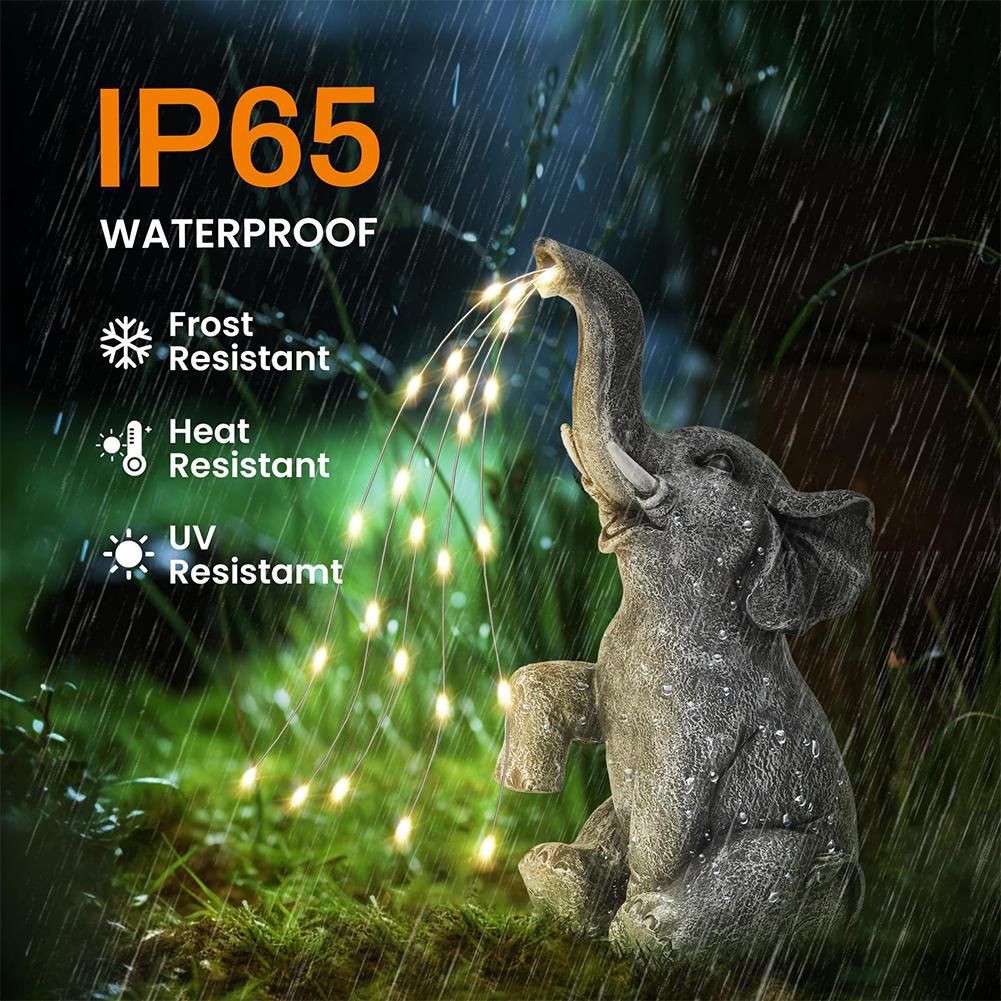 Solar Garden Elephant Figurine with LED Light Strings Elephant Ornament for Yard Patio and Pathway Decor Housewarming Gifts