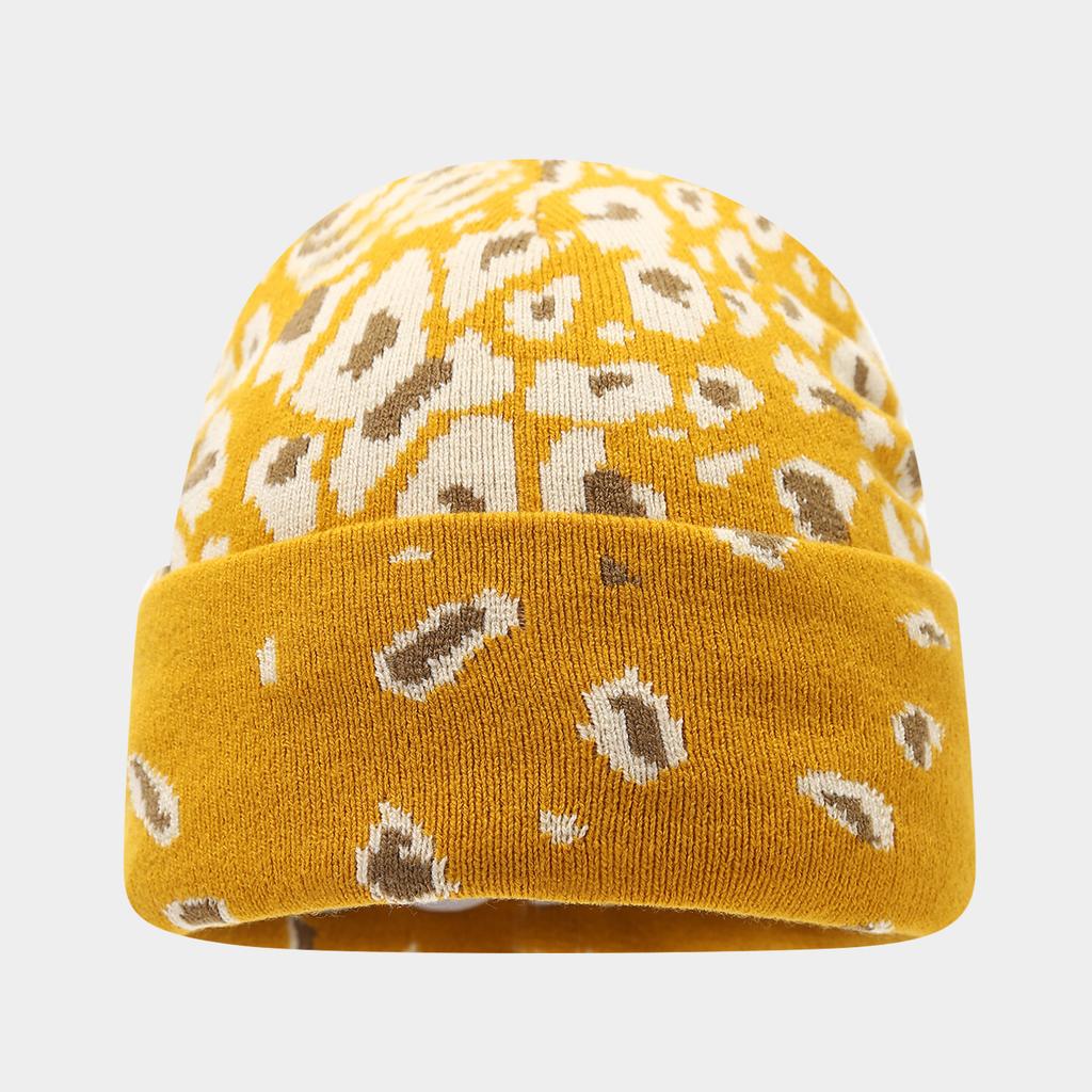 American autumn and winter personalized leopard print jacquard warm knitted hat for men and women outdoor versatile casual ear protection wool cold ha