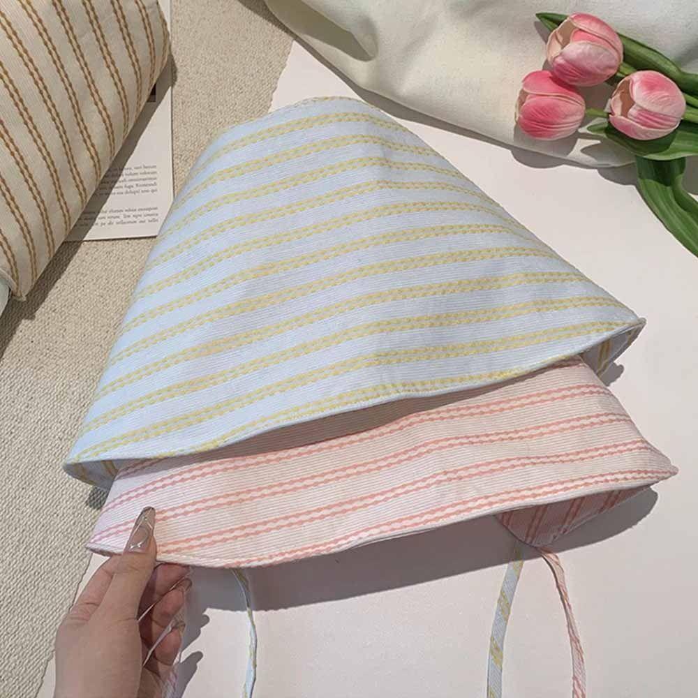 Large Brim Sun Protection Hat Wide Brim Striped Fisherman Hat Fashionable Bucket Hat  Outdoor