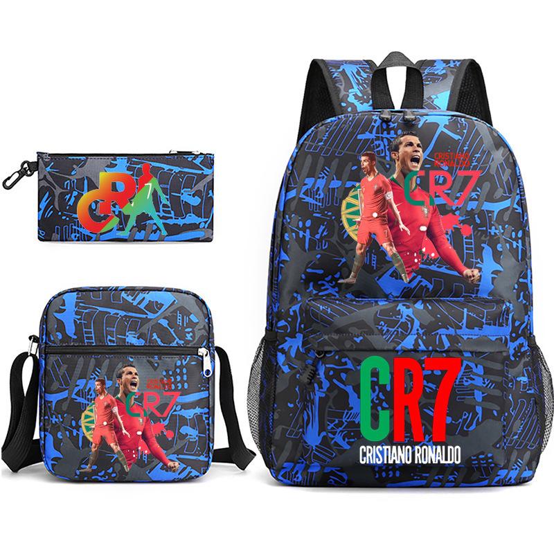 Cr7 Youth Fashion Children'S Student Schoolbag Three-Piece Set Backpack Satchel Pencil Case