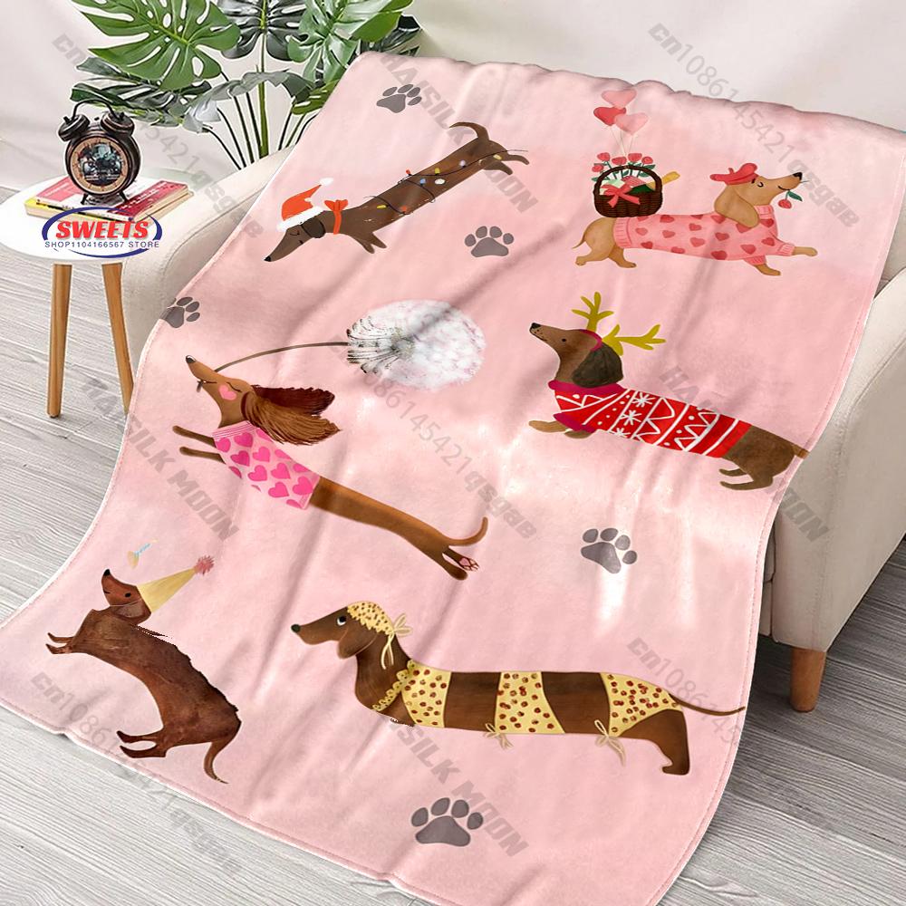 Funny Cartoon Dachshund Blanket Soft Flannel Blanket for Bed Couch Sofa Decor Blanket Birthday Christmas Gift for Son Daughter