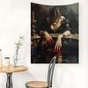 Mysterious Woman with Blood Tapestry Wall Decor for Bedroom Cozy Atmosphere Dark Art Style and Enigmatic Charm Enhancement