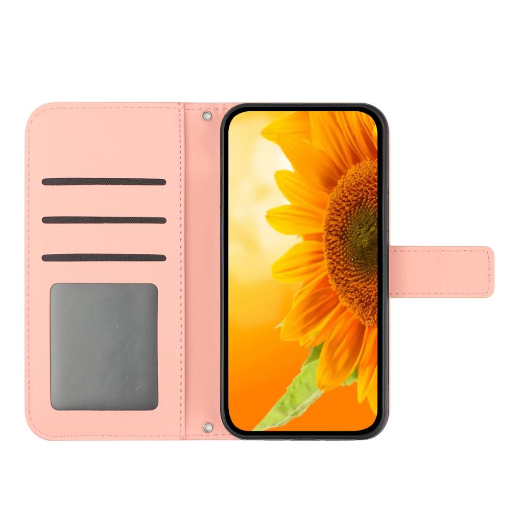 HT04 For Honor X8b 4G PU Leather Phone Case Wrist Strap Sunflower Pattern Cover